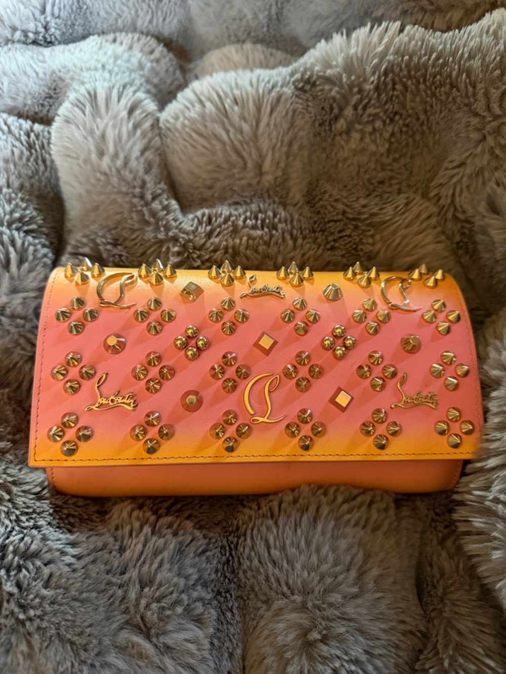 Christian Louboutin Orange-Pink-Yellow Studded Clutch Limited Edition